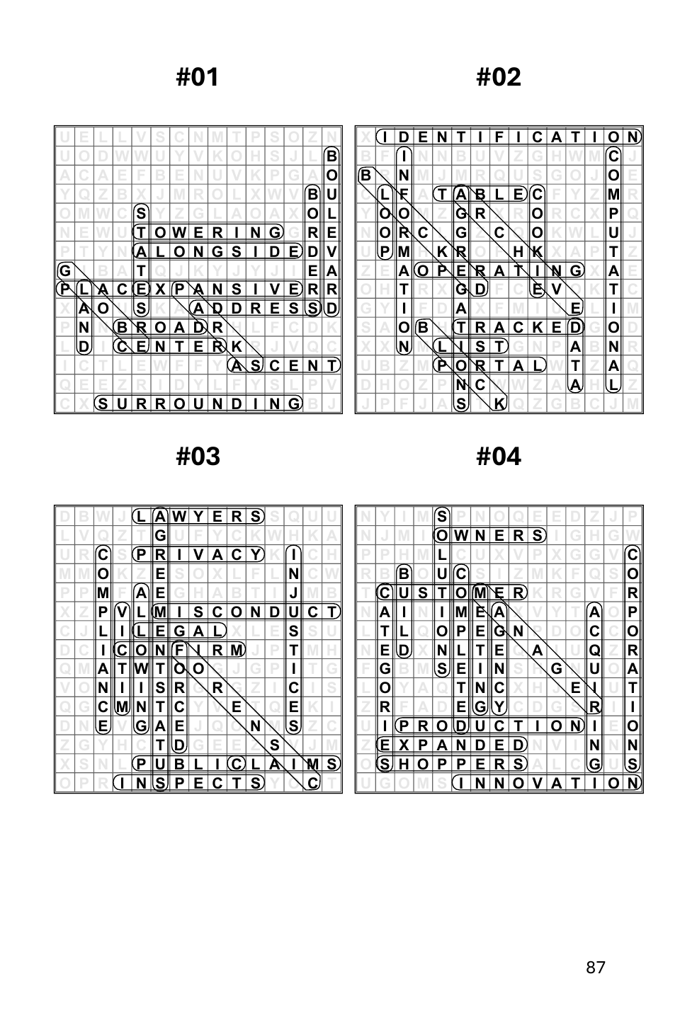 Volume 1 answer-key page showing solutions for puzzles 1 through 4