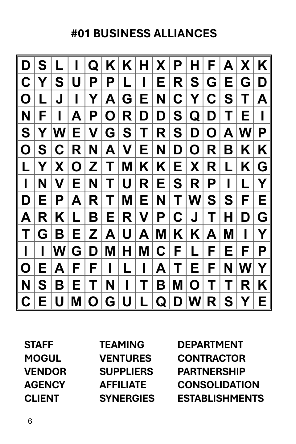 Volume 3 Business Alliances puzzle page with a 15 by 15 word-search grid